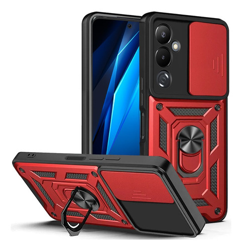 For Tecno Pova 4 Sliding Lens Cover Stand Armor Hard Case