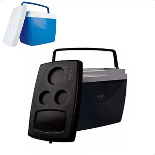 Caixa Térmica Cooler 34l Com Alça E Porta Copos - Mor Azul