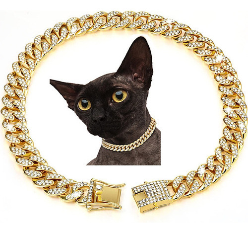 Collar Para Perro, Gato, Cadena Cubana, Con Diamantes, Caden