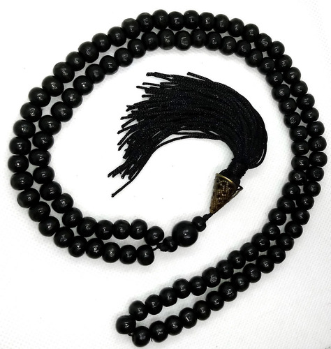 Imagem 2 de 3 de Japamala Preto Madeira Franja Preta 108/8 + Pulseira À Vista