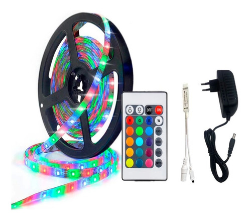 Cinta Led Rollo 5mts Rgb Kit Control Remoto Y Transformador