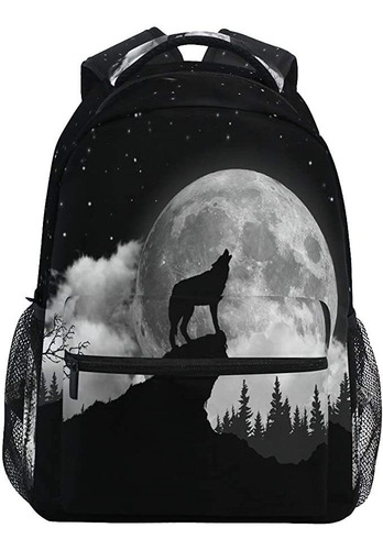 Ombra Mochila Aullando Lobo Luna Escuela Bolsa De Ho