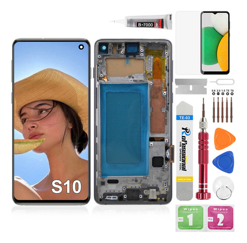 Okbichi Incell Pantalla Para Samsung S10 Con Marco Sm-g973f, Sm-g973u, Sm-g973w, Sm-g973u1, Sm-g9730, Sm-g973n, Sm-g973x, Scv41, Sm-g973c