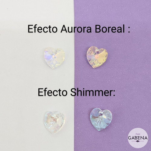 Conjunto Con Cristal Corazón 10mm Plata 925 Aurora Boreal