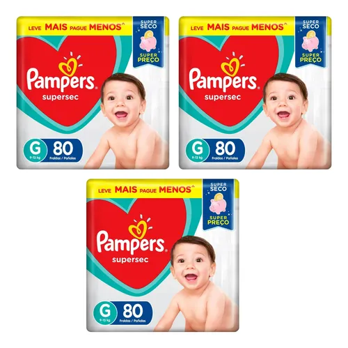 Kit 3 Fraldas Pampers Jumbo Supersec Tam G 80 Un Procter G Sem Gênero