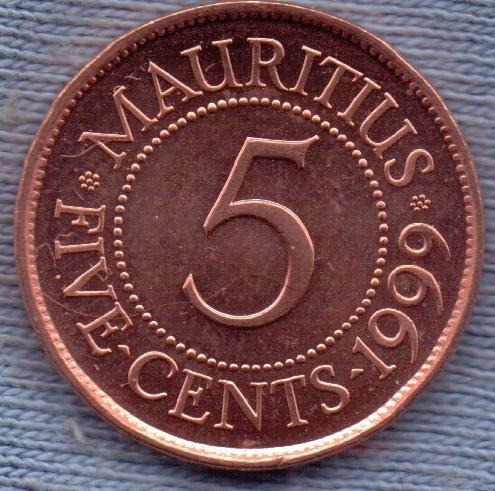 Imagen 2 de 3 de Mauricio 5 Cents 1999 * Sir Seewoosagur Ramgoolam Kt *