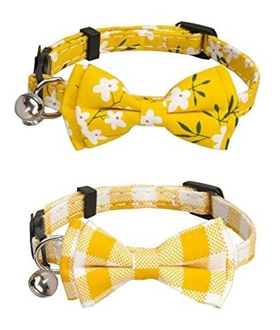 Gyapet Yellow Cat Collar Breakaway Safety With Bell Bow Tie 