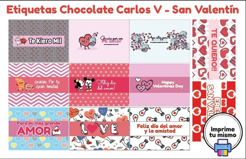 Kit Imprimible De Etiquetas Chocolate Carlos V San Valentin