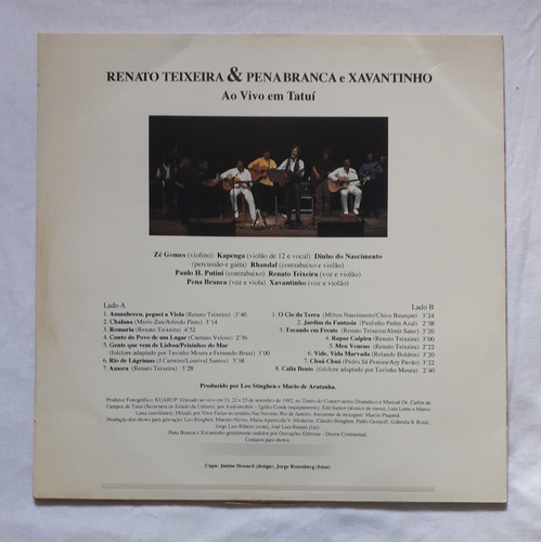 Lp / Renato Teixeira & Pena Branca E Xavantinho / 1992 (Usado)