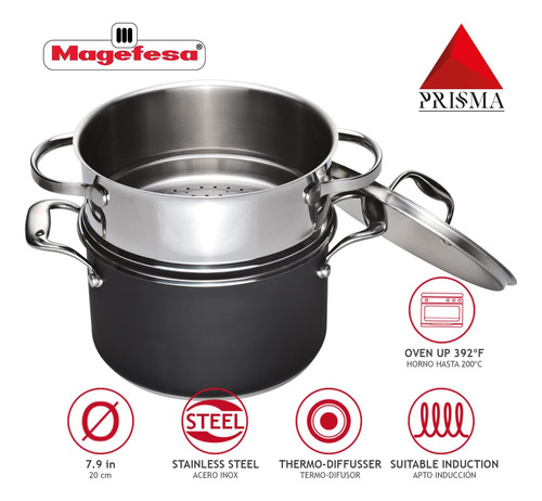 Olla De Vapor Magefesa Prisma De 7.9 Pulgadas Con Tapa, F...