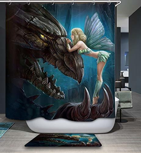 Gojeek Cortina Ducha Dragon Hada Diseño Enojado