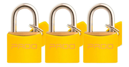 Kit 3un Cadeado Maciço Pado Segurança 20mm Cores Cor Amarelo