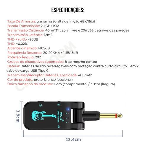 Receptor E Transmissor De Guitarra Sem Fio 2.4g De 8 Canais