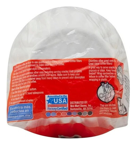 7 Pzas Filtro Para Cafetera Great Value Con 100 Pzas