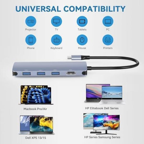 Concentrador Usb-c 8 En 1: Hdmi Y 3 Puertos Usb-c