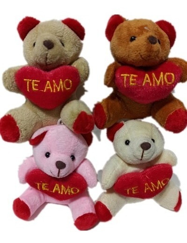 Peluche Llavero Oso Con Corazon Te Amo 10cm 4 Colores Packx6