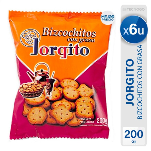 Bizcochitos Grasa Jorgito Bizcochos Galletitas - Pack X6