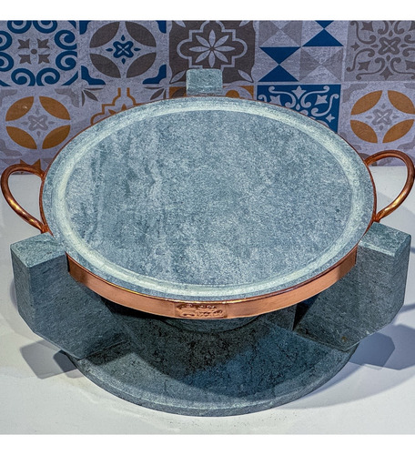 Churrasqueira Para Carne 27 Cm Pedra Sabão Com Rechaud
