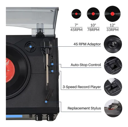 Tocadiscos Bluetooth 10 En 1 Con Altavoz Y Radio Fm Am