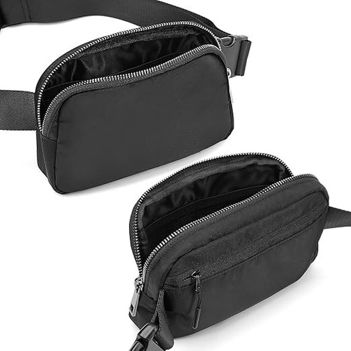 2 Cangurera Deportiva Multiusos Impermeable Gym Correr Bolsa Negro/caqui Rayas
