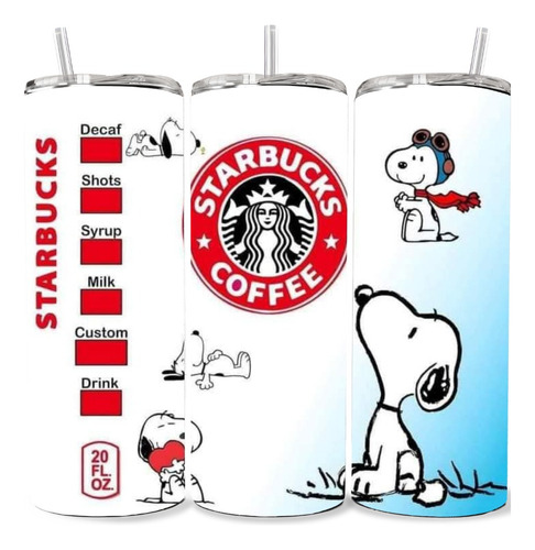 Vaso Termo Con Popote Starbucks Snoopy Blanco Diseño