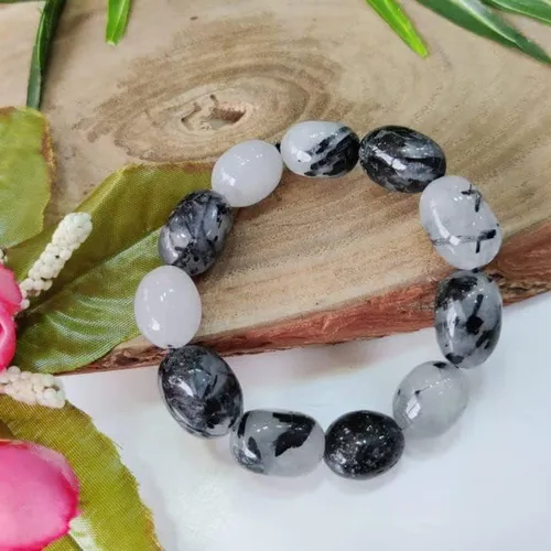 Pulsera Dce De Cuarzo Rutilado Negro Arrugado, Curación Fina