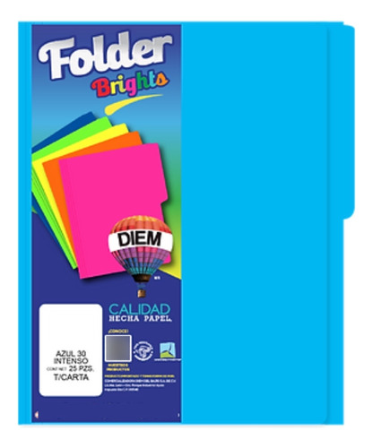 Folder Tamaño Carta Colores Brillantes 25 Pzas Color Azul Intenso