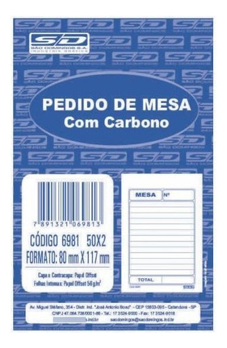 20 Blocos Comanda Pedido De Mesa Cópia C/ Carbono 50x2