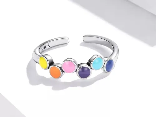 Anillo Ajustable Plata Ley 925, Con Arco De Colores