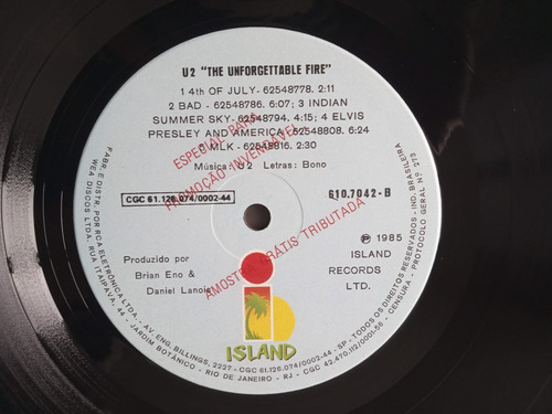 U2 The Unforgettable Fire Promo Copy Vinilo 10 Puntos Nm Edición Limitada (Usado)