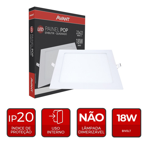 Kit 10x Painel Plafon Led 18w Embutir 6500k 22x22 Avant Cor Branco