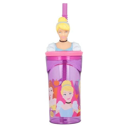 Vaso Alto Con Forma 3d Princesas 360ml Disney Pajita