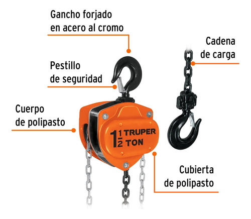 Aparejo Polipasto De Palanca 1.1/2 Ton Elevacion 3 Mt Truper