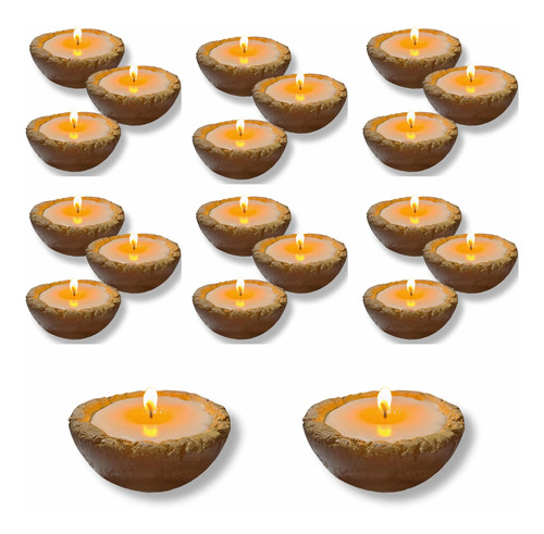 Velas Cuenco X 20 Símil Corteza Madera 7x4 Cms Surtidas