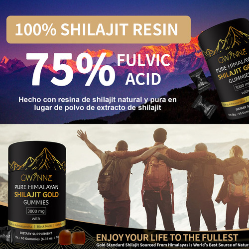 Gwynne Shilajit Gummies Puro Del Himalaya 85 Micronutrientes 60 Gummies + Charaji Cápsulas 60unidades 2pcs