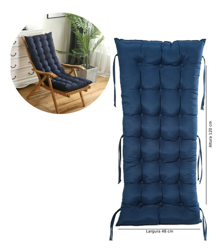Almofada De Assento P/ Cadeiras Espreguiçadeira Cor Azul Liso