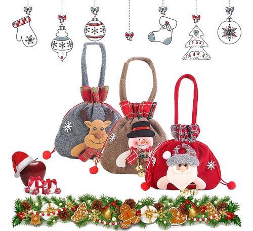 3pcs Bolsa De Almacenaje Muñeco De Nieve Papá Noel Ciervo