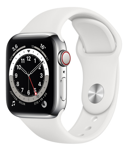 Apple Watch  Series 6 (GPS+Cellular) - Caixa de aço inoxidável prata de 40 mm - Pulseira esportiva branco