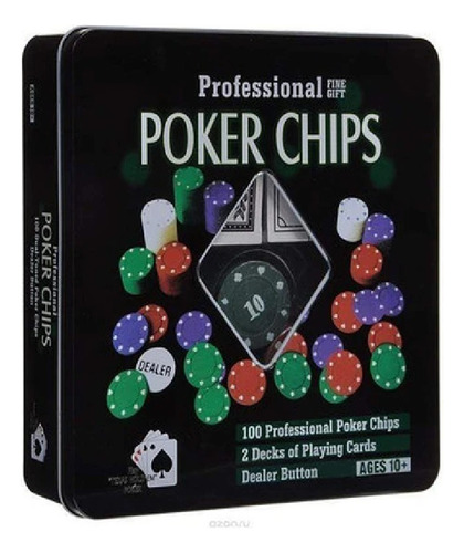 Juego De Poker Professional 100 Fichas Cartas Estuche Lata