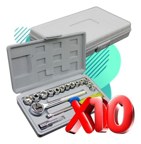 10pz Paquete De 13 Dados Con Matraca Y Desarmador P/mecanico