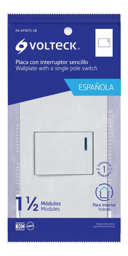 Imagen 2 de 4 de Placa 1 Interruptor Sencillo Linea Española Volteck 45592