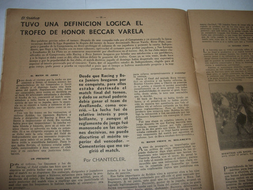 Racing Campeon Torneo De Honor Beccar Varela 1932 Vs. Boca (Usado)