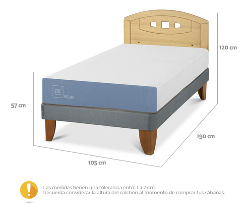 Cama Europea Excellence 1.5 Plazas + Respaldo Gales Mostaza Blanco