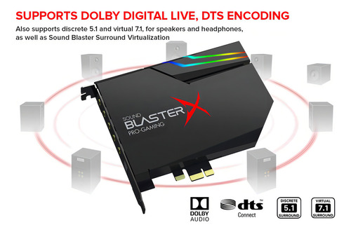 Creative Sound Blasterx Ae-5 Plus Sabre32-class Hi-res 32-bit/384 Khz Pcie Gaming Sound Card And Dac With Dolby Digital And Dts, Xamp Discrete Headphone Bi-amp, Up To 122db Snr, Rgb Lighting System