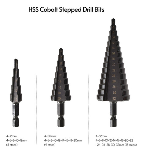 Juego De Brocas Escalonadas Hss Cobalt For Metal, Pvc Y Mad
