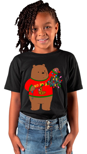 Playera Negra Infantil De Pardo Sueter Y Luces Navideñas