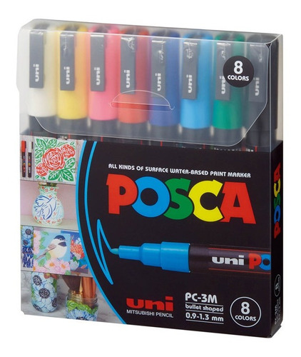 Set De Marcadores Pc-3m Posca X8 Colores