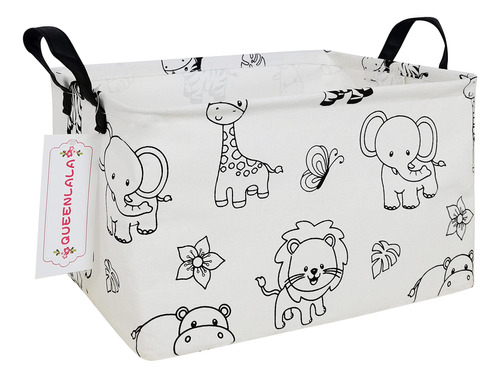 Cesto Para Juguetes O Ropa Blanco Con Animales 38x26x23cm