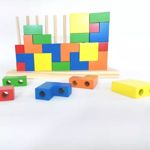 Jogo Tetris Coluna - Blocos de Encaixe - Madeira - Marcio Artesanatos -  Kits e Gifts