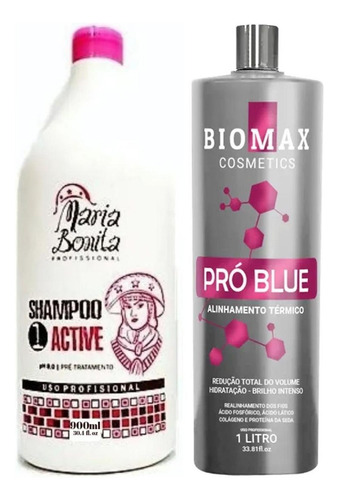 Kit Alisamento Capilar Escova Progressiva Pro Blue Biomax 1l